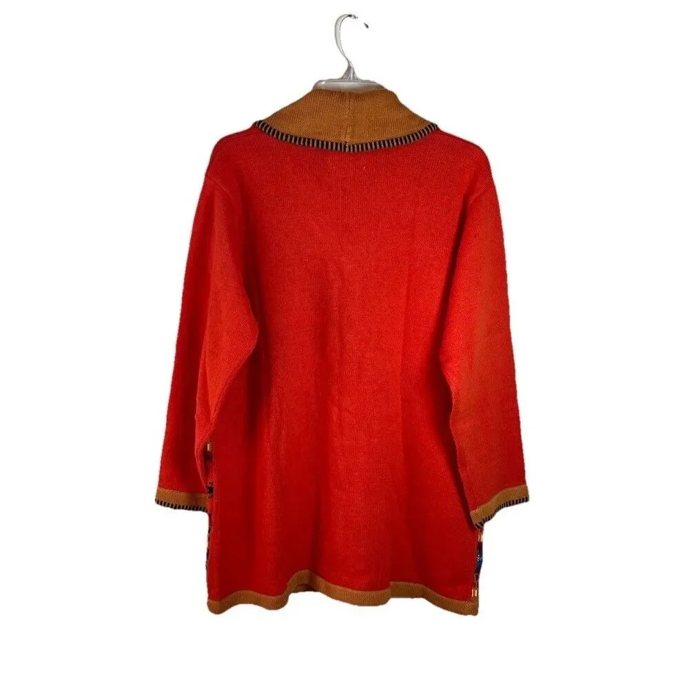 Storybook Knits Size 1X Embroidered Beaded Southwestern Style Cardigan Sweater